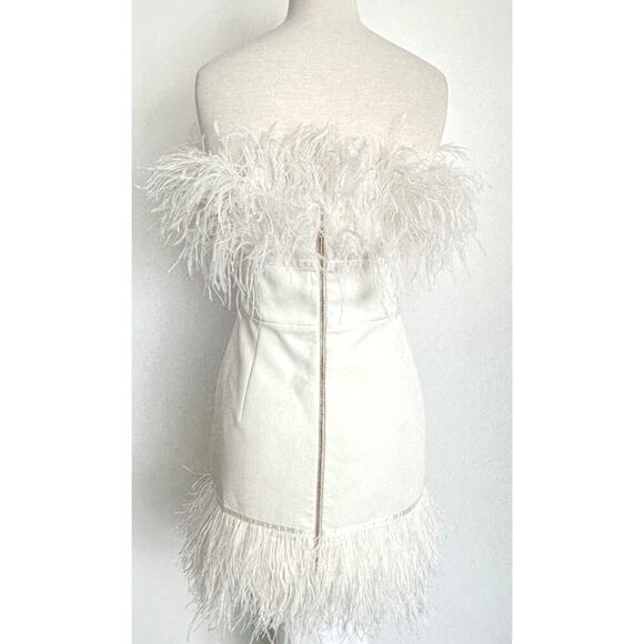 Bronx and Banco Lola Blanc Strapless Feather Mini Dress – Size US 4 - Picture 2 of 6